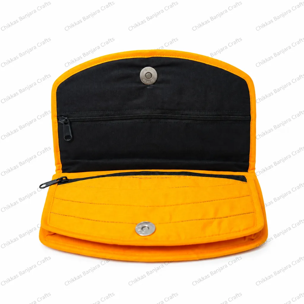 Open Saffron Wallet with Black Interior.webp