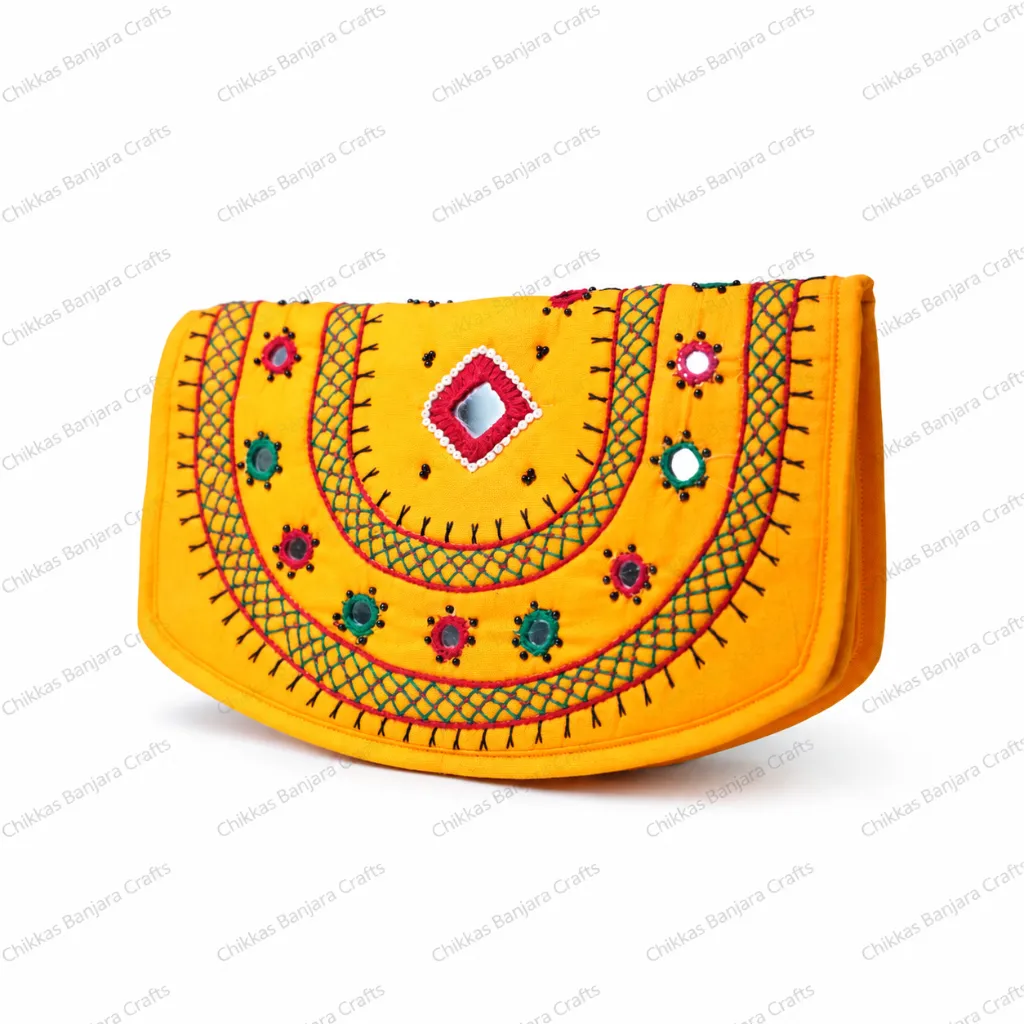 Embroidered Mustard Banjara Clutch.webp