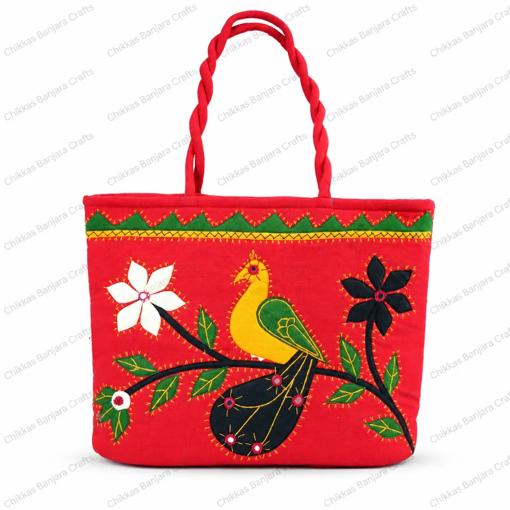 [SAB1YL] Small Applique Bag - SAB1 (Peacock Design) (Yellow)